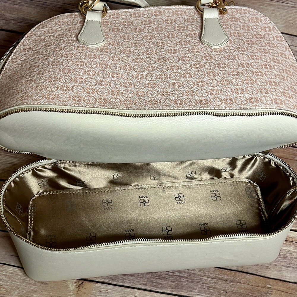 IMAN Cream and Gold Patterned Satchel - Picture 6 of 6